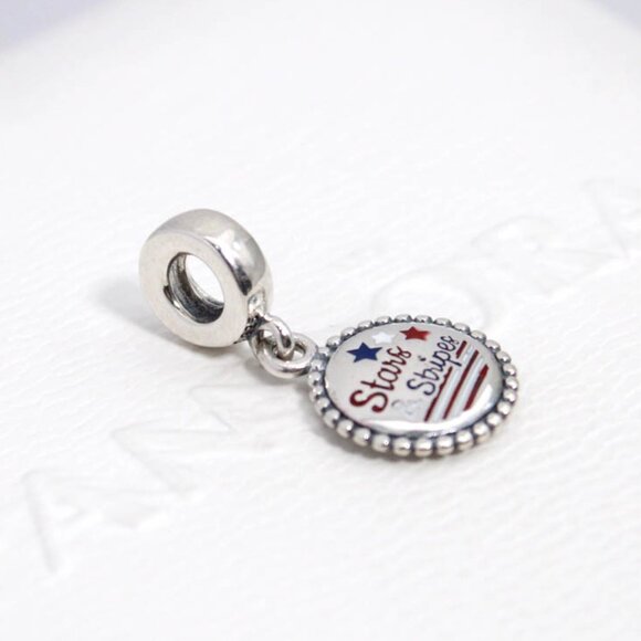 Pandora Stars & Stripes Dangle Charm, Red, White, & Blue Enamel S925 Silver - Picture 8 of 9
